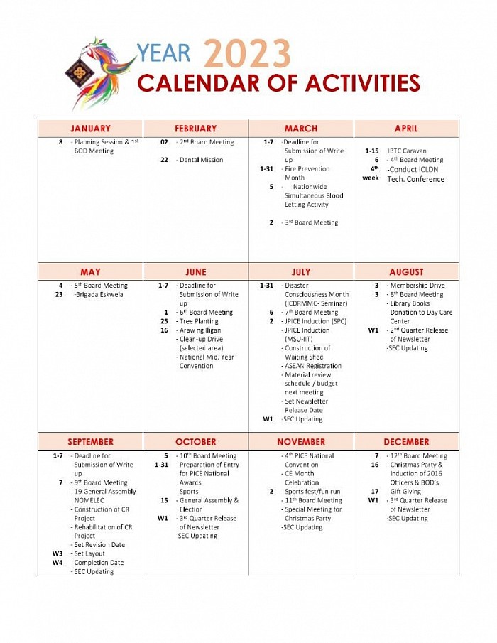 Calendar of Activities 2023